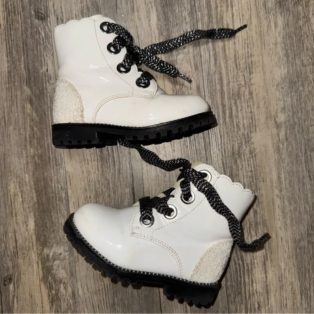 Cynthia Rowley White and Black Kids Combat Boots